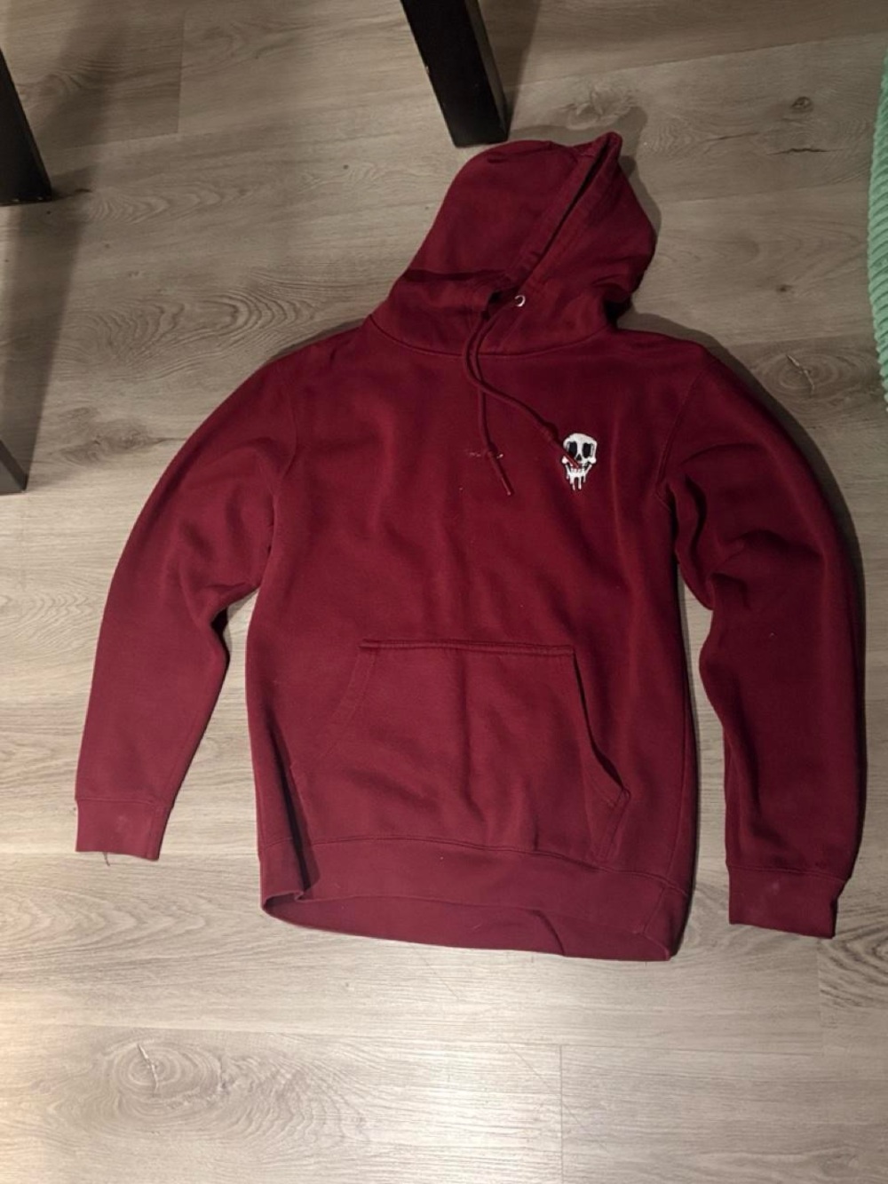 Eighty Eight Maroon Hooded Sweatshirt with Small White Skull Graphic